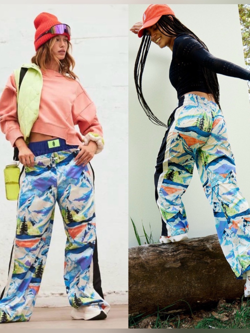 Free People NWOT Printed Wide-Leg Track Pants - Multicolor End Zone Pants Size M